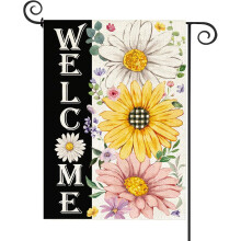 Drapeau de jardin printanier à motif marguerite 12 x 18 pouces