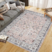 Tapis bohème fleuri 152 x 213 cm (5 x 7 pi) à poils courts, lavable et antidérapant
