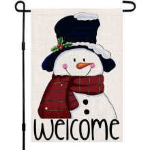 Drapeau de Noël pour jardin, 30 x 45 cm, toile de jute double face, bonhomme de neige