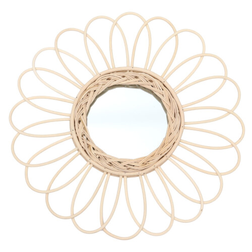 Rattan Wall Mirror with Sunflower Design 38x38cm