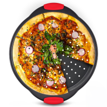 Bandeja redonda perforada de acero al carbono para pizza de 15 pulgadas