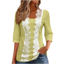 Women's elegant top with 3/4 sleeves, button lace-Yellow XXL