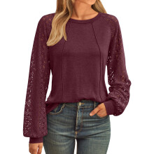 Womens Long Sleeve Shirts Casual Tops Dressy-Burgundy XL