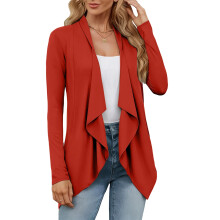 Women's Drape Front Open Cardigan Long Sleeve-Orange M