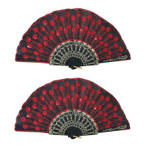 2pcs Antique Style Folding Fans, Red Cloth with Plastic Frame, Home Decor, Photo Prop, Dance Accessory