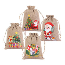 Weihnachtliche Beutel mit Kordelzug, 4er-Set wiederverwendbare Süßigkeitenbeutel für Gastgeschenke