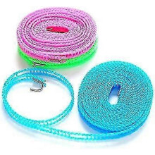 3-teilige, tragbare, windfeste Wäscheleine, 5 m Nylonseil mit Haken für Outdoor-Camping und Reisen