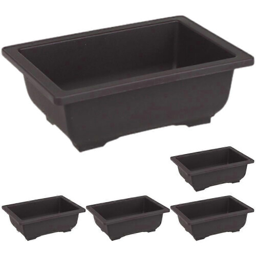 Rectangular Plastic Bonsai Pots for Succulents, Flowers, Plants, 5 Pack, No Trays, 16.5x12cm