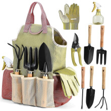 Gartenwerkzeug-Set mit Kelle, Unkrautstecher, Handgabel, Rechen, Gartenschere, Sprühflasche und Handschuhen