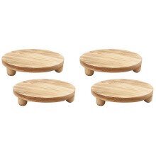 4x Piedistallo in legno, supporto rotondo per piante, vasi e candele, 25x25x5 cm