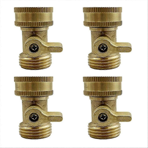 Brass Garden Hose Stop Valve 3/4 Inch, 4-Pack Solid Brass Connector with Ergonomic Handle