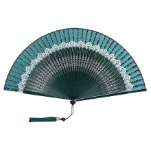 Japanese Style Folding Fan, Bamboo Silk Cloth with Lace Trim for Wedding Cosplay Decoration