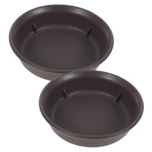 Set di 2 sottovasi rotondi in plastica, grigio scuro, impermeabili, per vasi da interno ed esterno.