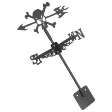 Zwarte windwijzer in de vorm van een schedel voor in de tuin, Halloweenversiering, ijzeren windwijzerornament