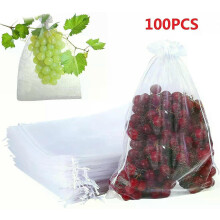 Fruit Protection Bags 8x12 Inch, 50PCS White Drawstring Mesh Netting Covers for Plant Fruit Flower Veggies