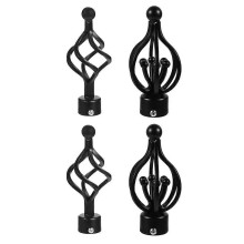 Black Curtain Rod Finials, 4-Pack Twisted Cage Design Iron Drapery Pole Ends for Home Decor