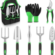 8-delige tuingereedschapset met ergonomische handgreep en opbergtas met meerdere vakken