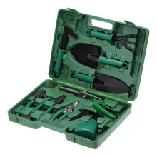 12-delige tuingereedschapset met opbergkoffer, lichtgewicht plastic tuinset met schep, hark en schaar