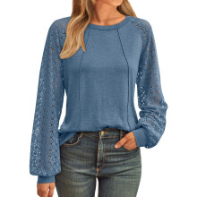 Womens Long Sleeve Shirts Casual Tops Dressy Outfits-Blue XXL