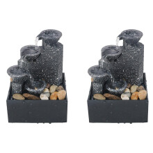 2x Bureaufontein met stromend water, ledverlichting en rivierstenen voor een zen-sfeer in huis of op kantoor.