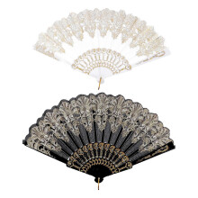 2pcs Folding Fan, Chinese Style Handheld Dance Fan with Bronzing Pattern for Decor, Cosplay & Wedding Props