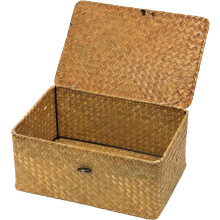 Panier étagère en jonc de mer naturel avec couvercle – Grand