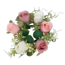 Anneau de bougie artificiel rose et eucalyptus