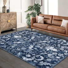 Tapis traditionnel à motif floral 152 x 213 cm, lavable et antidérapant