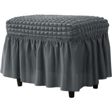 Housse de pouf rectangulaire en seersucker avec jupe