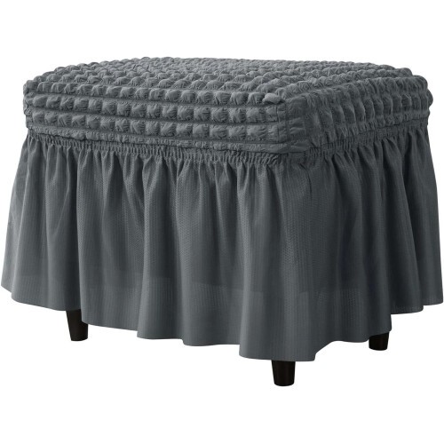 Housse de pouf rectangulaire en seersucker avec jupe
