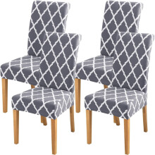 Ensemble de 4 housses extensibles pour chaises de salle à manger – Gris et blanc