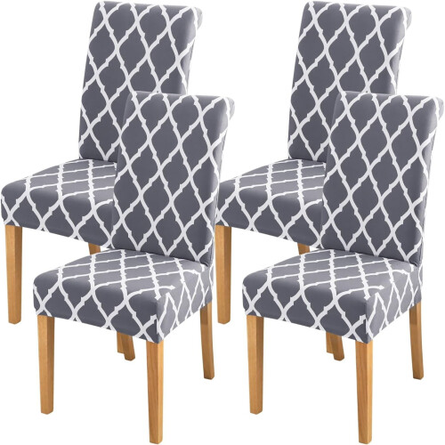 Conjunto de 4 capas elásticas para cadeiras de jantar – cinza e branco