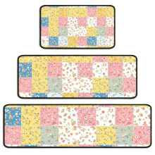 Ensemble de 3 tapis de cuisine à motifs floraux – Antidérapants, lavables,