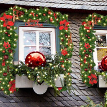 Guirlande de Noël pré-illuminée de 270 cm, décoration intérieure et extérieure, compatible avec une couronne de Noël, grand nœud rouge