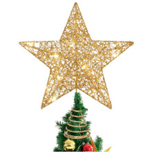 Christmas Star Tree Topper Gold Glitter Metal 30 LED