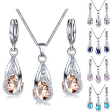 Pink Pendant Earrings and Necklace Set Rhinestone 1