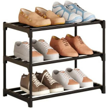 Metal stackable shoe rack 3-tier black