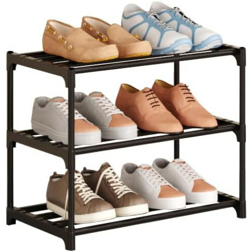 Metal stackable shoe rack 3-tier black