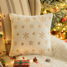 Christmas snowflake pillow set with sequin embroidery, gold