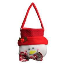Sacchetto regalo natalizio con manico, pupazzo di neve, Babbo Natale e cervo.