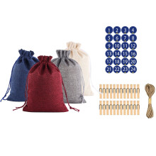 Calendario dell'Avvento di Natale, sacchetti di caramelle, cotone e lino, 1-24