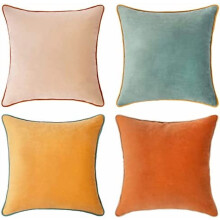 Ensemble de 4 housses de coussin en velours – Beige, Turquoise,