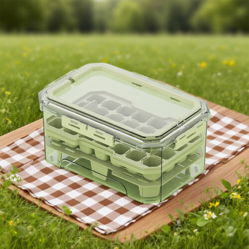 Bac à glaçons empilable vert avec couvercle et boîte de rangement,