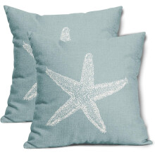 Fețe de pernă din in cu model stea de mare, 20x20in, set de 2