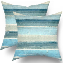 Housses de coussin à rayures bleues et blanches 45 x 45 cm, 100 % coton, lot de 2