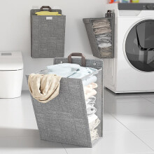 Sac Ă linge portable en coton et lin, panier Ă linge suspendu