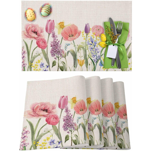 Set de 4 sets de table de Pâques, motif œufs de lapin, 30 x 45 cm
