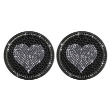 Set van 2 hartvormige bekerhoudersmatjes met strass-steentjes, 7 cm groot, zwart, schattige kawaii auto-accessoires voor het interieur, ideaal als