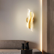 LED-vägglampa för inomhusbruk, 10W gyllene modern vägglampa dimbar med 3 ljusfärger, modern väggbelysning tillverkad av akryl