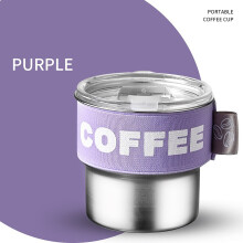 Copo de café de 400 ml com tampa, em aço inoxidável, isolado e à prova de vazamentos, portátil com elástico para uso em casa, no escritório e
